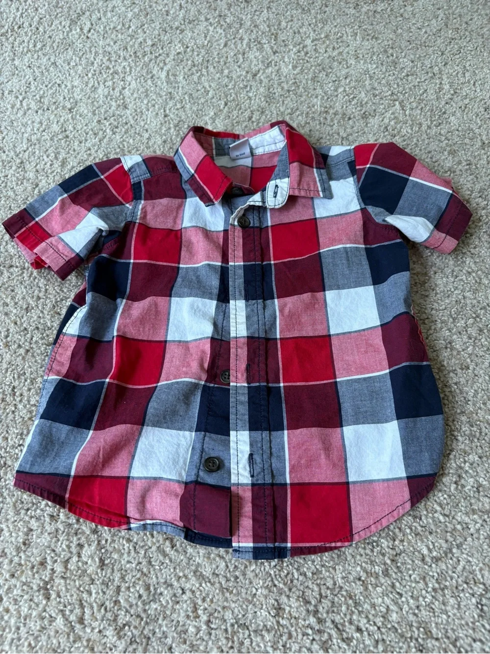 Old Navy Baby Toddler 18-24 Months Short Sleeve Button Down Collar Plaid Red